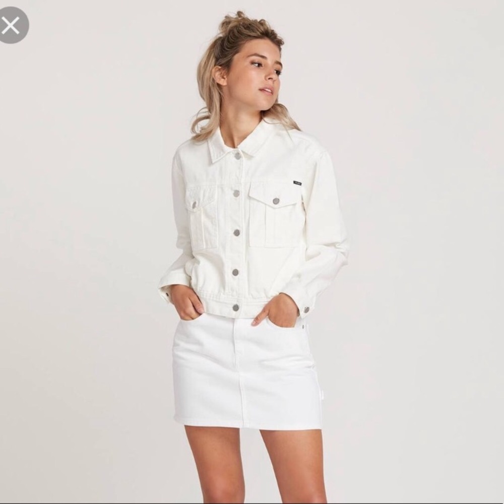 Volcom white denim jacket & skirt